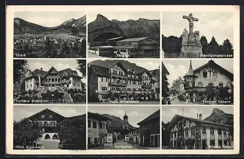 AK Oberammergau, Hotel Wittelsbach, Pension Daheim, Kurhaus Osterbichl, Haus Alois Lang, Pilatus Haus