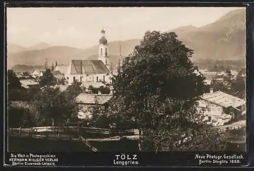 Foto-AK NPG Nr. 82164: Tölz, Lenggries, Ortspartie mit Kirche