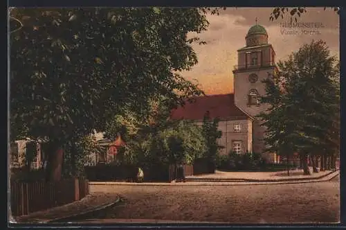 AK Neumünster, Vizelin-Kirche mit Strassenpartie