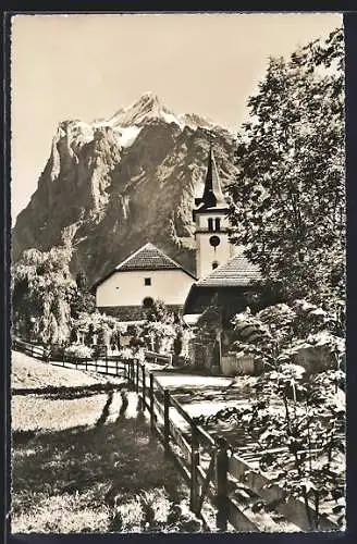 AK Grindelwald, Kirche mit Wetterhorn