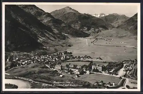 AK Andermatt, Blick auf Hospental und Furkastrasse