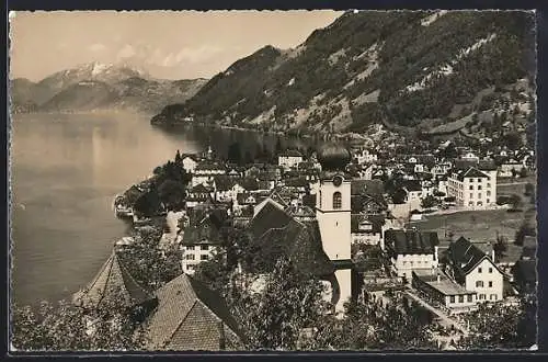 AK Gersau, Ortsansicht mit Pilatus