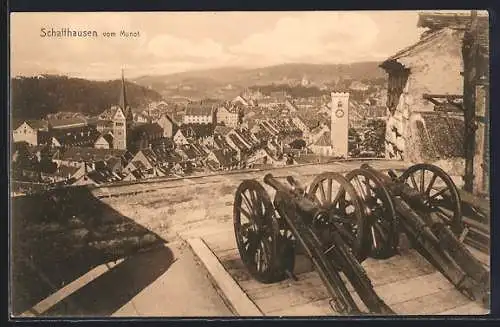 AK Schaffhausen, Ortsansicht vom Munot mit zwei Kanonen