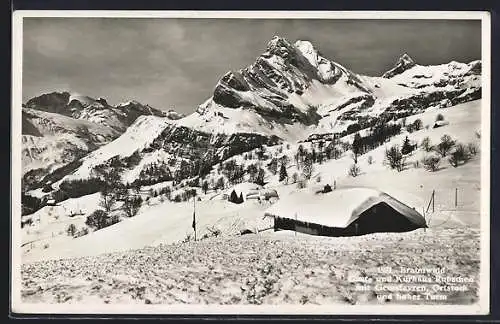 AK Braunwald, Gast- und Kurhaus Rubschen mit Gemsfayren, Ortstock und hoher Turm