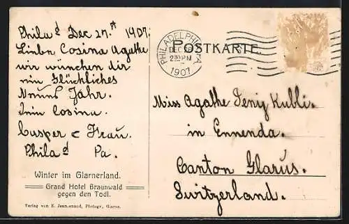 AK Braunwald /Glarnerland, Grand Hotel Braunwald gegen den Todi