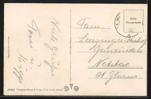 AK St. Moritz, Teilansicht mit Kirche und Strassenpartie