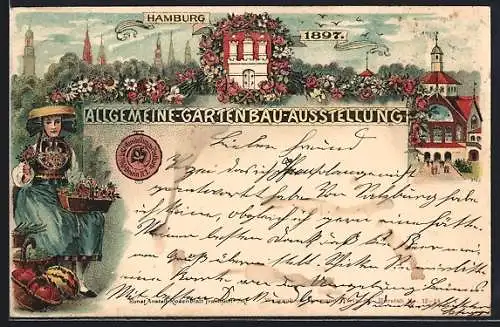 Lithographie Hamburg, Allgemeine Gartenbau-Ausstellung 1897