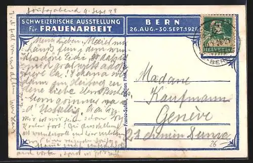 AK Bern, Schweizerische Ausstellung für Frauenarbeit 1928, Chalet des Schweiz. Vereins d. Freundinnen junger Mädchen