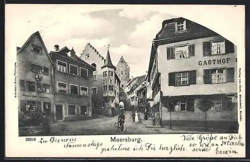 AK Meersburg, Strassenpartie mit Gasthof