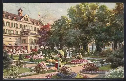 Künstler-AK Konstanz, Insel-Hotel, Klostergarten