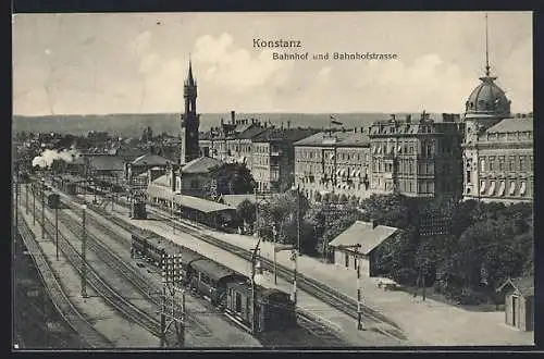 AK Konstanz, Bahnhof und Bahnhofstrasse