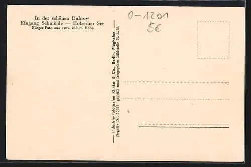 AK Schmölde /Dubrow, Hölzerner See, Fliegeraufnahme