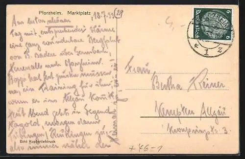 AK Pforzheim, Marktplatz mit Strassenbahnen, Geschäfts- und Häuserfassaden