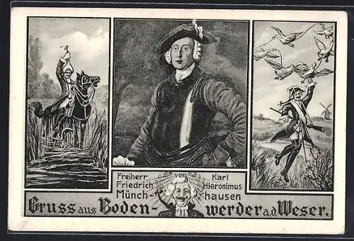 Künstler-AK Bodenwerder a. d. Weser, Freiherr von Karl Friedrich Hieronimus Münchhausen