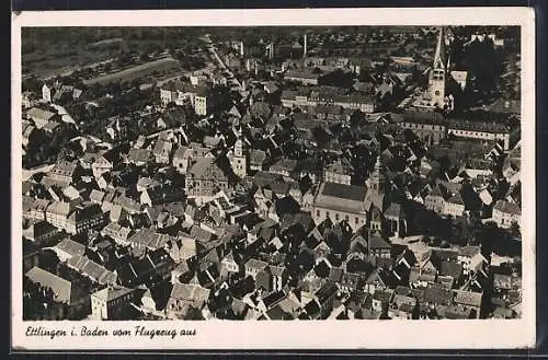 AK Ettlingen i. Baden, Teilansicht mit Kirche, Fliegeraufnahme