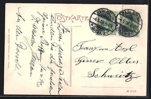 AK Karlsruhe i. B., Residenzschloss mit Strassenpartie