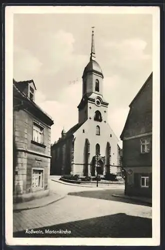 AK Rosswein, Marienkirche mit Strassenpartie