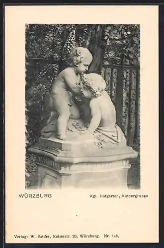 AK Würzburg, Königlicher Hofgarten, Kindergruppe