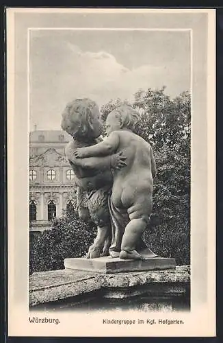 AK Würzburg, Königlicher Hofgarten, Skulptur Kindergruppe