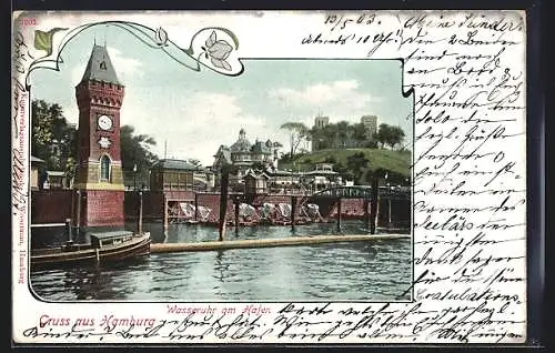 AK Hamburg-St. Pauli, Wasseruhr / Pegeluhr bei den Landungsbrücken am Hafen