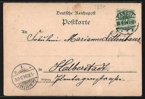 Vorläufer-Lithographie Wilhelmshöhe, 1894, Schloss Wilhelmshöhe, Löwenburg, Cascaden