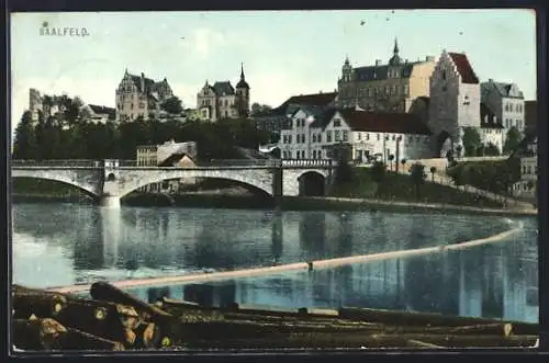 AK Saalfeld / Saale, Teilansicht mit Brücke