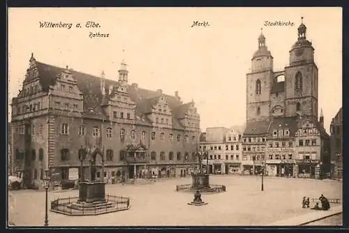 AK Wittenberg / Halle, Markt mit Rathaus und Stadtkirche