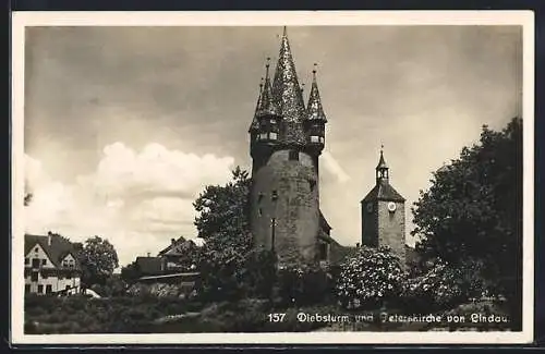 AK Lindau / Bodensee, Diebsturm und Peterskirche