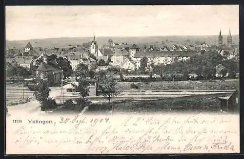 AK Villingen / Baden, Ortsansicht mit Bahnübergang