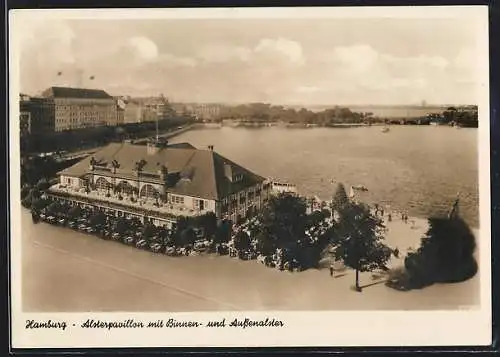 AK Hamburg, Alsterpavillon mit Binnen- u. Aussenalster aus der Vogelschau