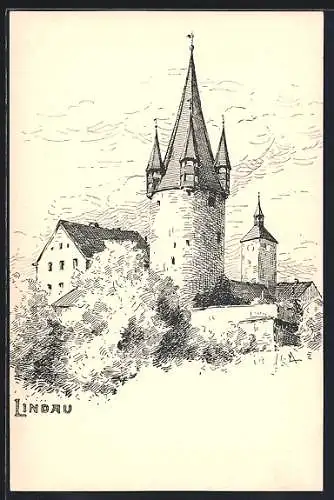 Künstler-AK Lindau / Bodensee, Am Diebsturm