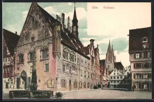 AK Ulm / Donau, Rathaus mit Brunnen