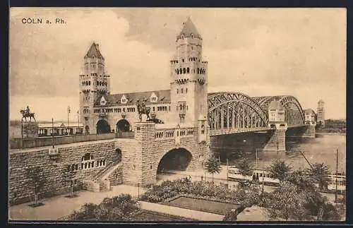 AK Köln a. Rh., Brücke mit Strassenbahn