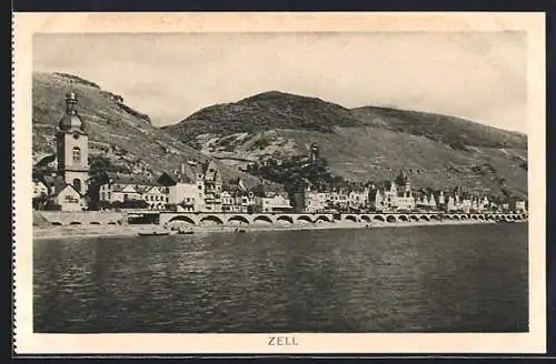 AK Zell / Mosel, Ort vom Wasser aus gesehen