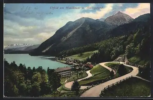 AK Urfeld / Walchensee, Seeblick mit Herzogstand