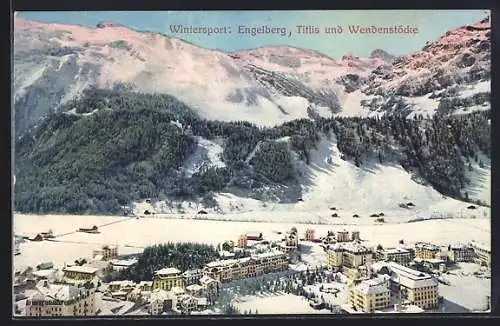 AK Engelberg, Ortsansicht mit Titlis und den Wendenstöcken