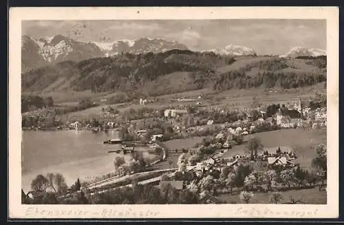 AK Ebenzweier-Altmünster, Totalansicht gegen die Berge