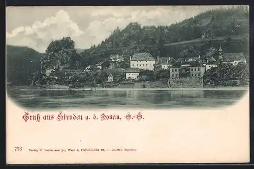 AK Struden a. d. Donau, Ortsansicht vom Fluss aus