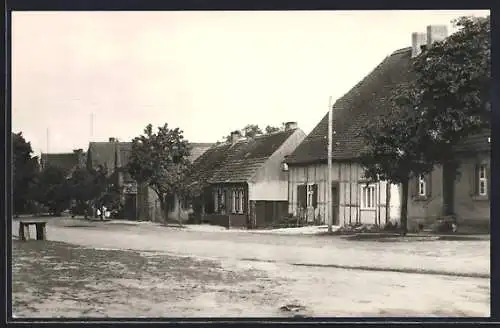 AK Schönfeld /Krs. Havelberg, Dorfstrasse mit Fachwerkhaus