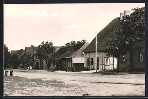 AK Schönfeld /Krs. Havelberg, Dorfstrasse mit Fachwerkhaus