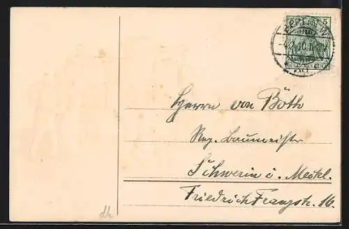 Präge-Lithographie Private Umzugsanzeige, Umzugs-Kutschwagen und Familie