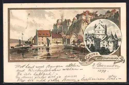 Künstler-Lithographie Karl Mutter: Meersburg, zwei Motive