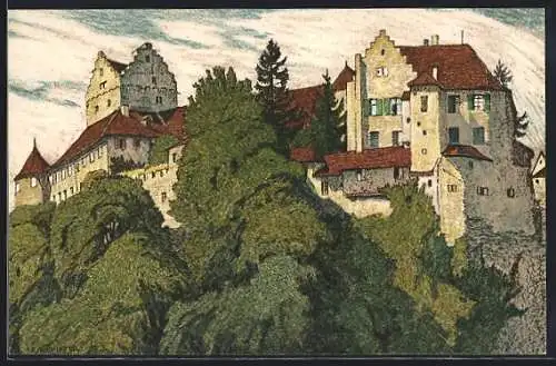 Künstler-AK Ernst E. Schlatter: Meersburg, Blick zum Schloss