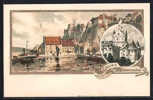 Künstler-AK K. Mutter: Meersburg, Schiffe auf dem Wasser mit Blick zum Ort