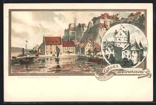 Künstler-Lithographie Karl Mutter: Meersburg, zwei Motive