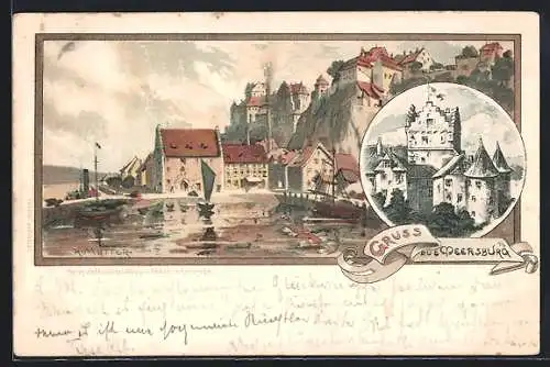 Künstler-Lithographie Karl Mutter: Meersburg, zwei Motive