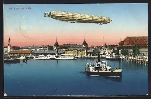 AK Konstanz, Hafen, Zeppelin, Dampfer