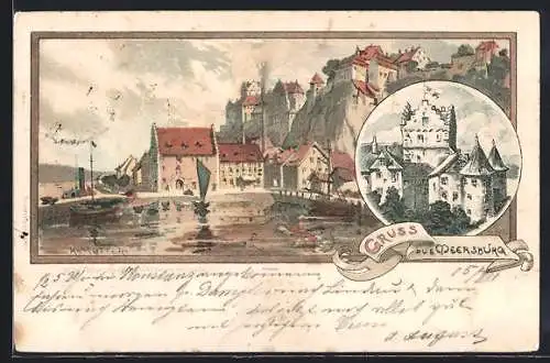 Künstler-Lithographie Karl Mutter: Meersburg, zwei Motive