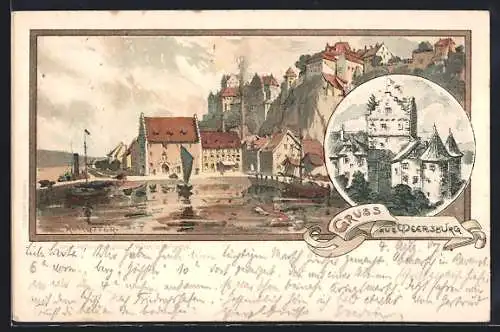 Künstler-AK K. Mutter: Meersburg, Schiffe auf dem Wasser mit Blick zum Ort