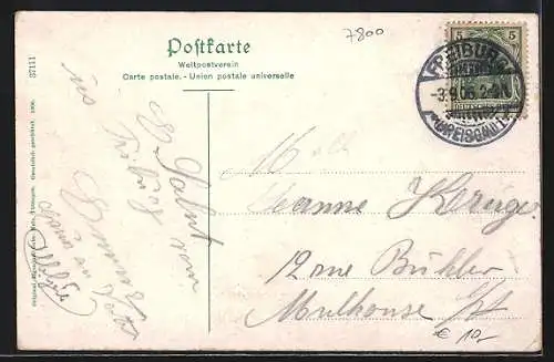 AK Freiburg / Breisgau, Partie beim Siegerdenkmal, Strassenbahn